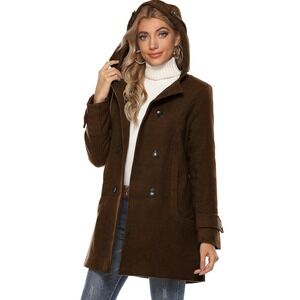Tanming Brown Double Breasted Pea Coat with Hood Size Large NWT